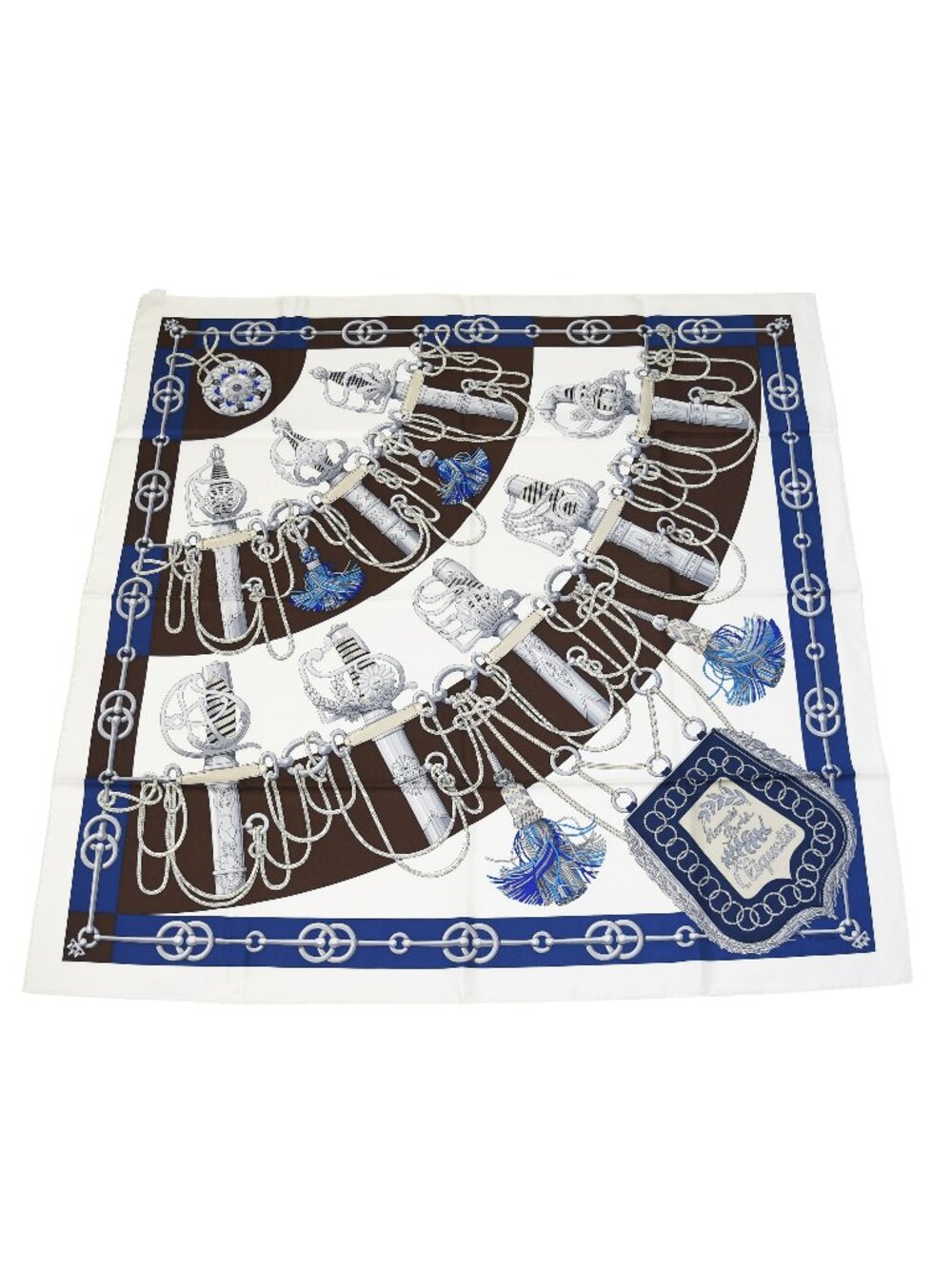 Hermes Cliquetis Twilly Silk Square Scarf White Blue Brown
